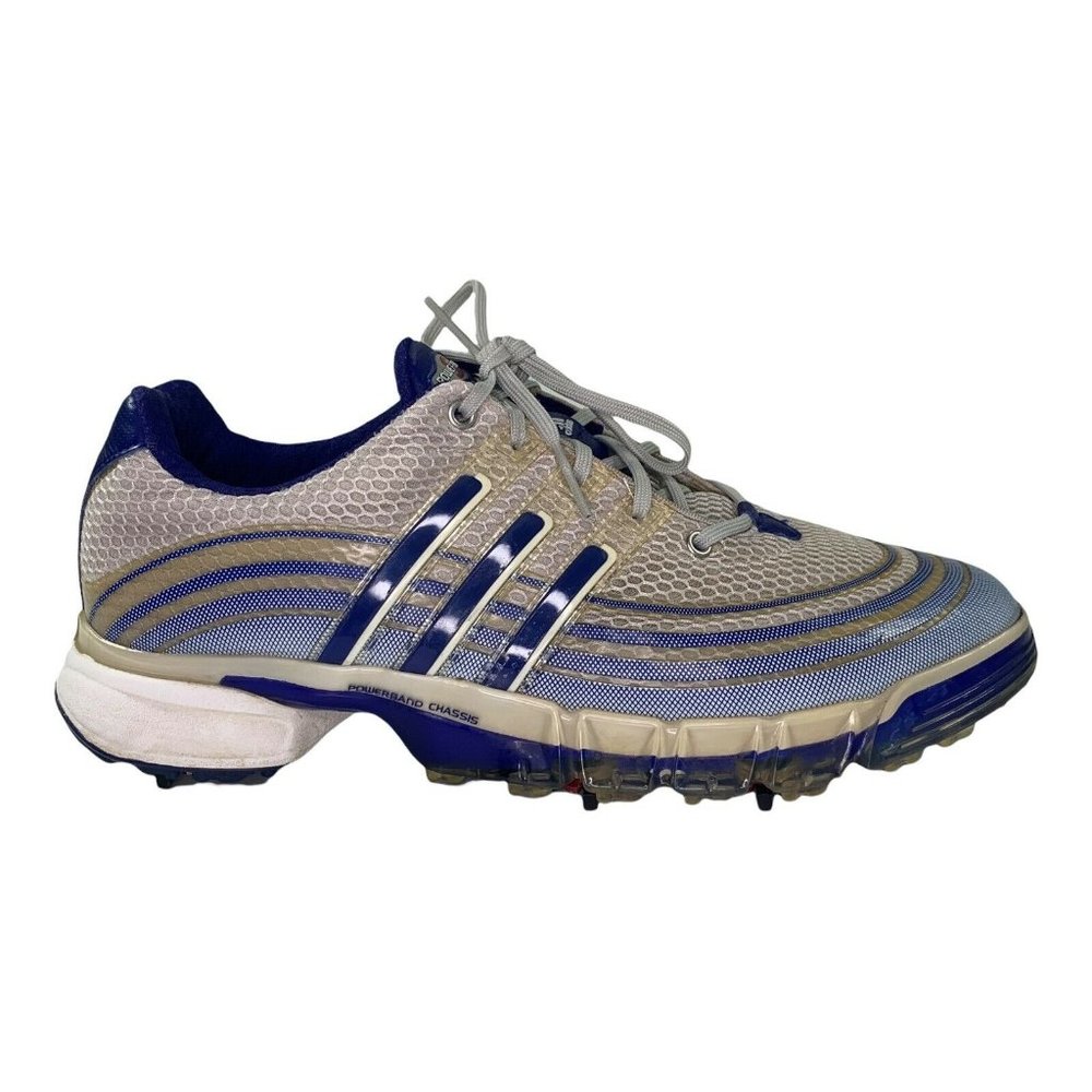 Adidas Powerband Chassis Sport Golf Shoes Soft Spikes Men 9.5 Tan Blue